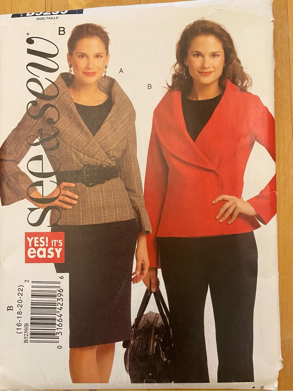 Y2K Butterick 5239 See & Sew Easy Wrap-Style Sewing Pattern Jacket Size 16-22